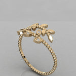 Load image into Gallery viewer, 18K Gold Beaded Leaf Diamond Ring – VS2 Diamonds, 0.22ct (Adjustable Leaf Design)