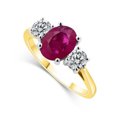 R86-R/81019c - 8K W/Y RUBY/DIA 3-STN Rings R 1.23ct D 0.56ct