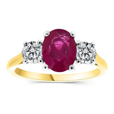 R86-R/81019c - 8K W/Y RUBY/DIA 3-STN Rings R 1.23ct D 0.56ct