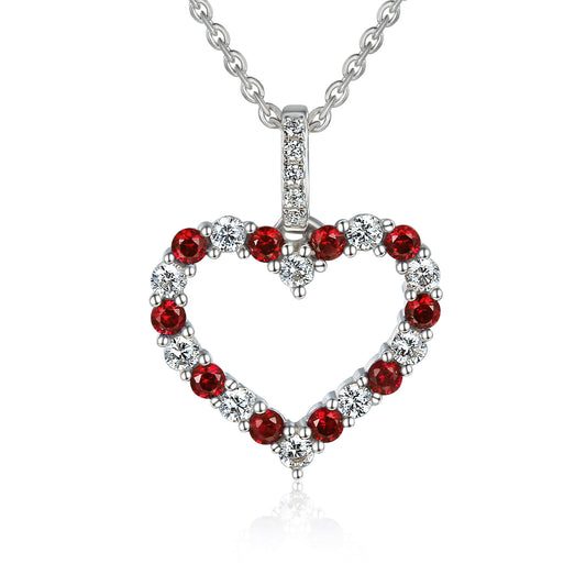 Claw Set Round Brilliant Cut Ruby And Diamond Heart pendant