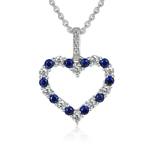 blue sapphire and diamonds heart pendant