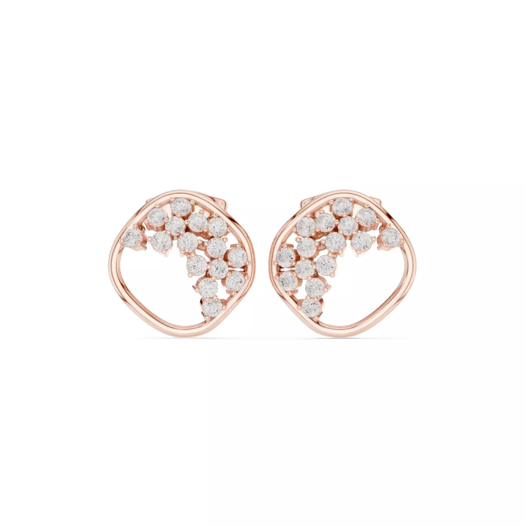 18K Gold Cluster Diamond Stud Earrings – VS2 Diamonds, 0.38ct (12mm)