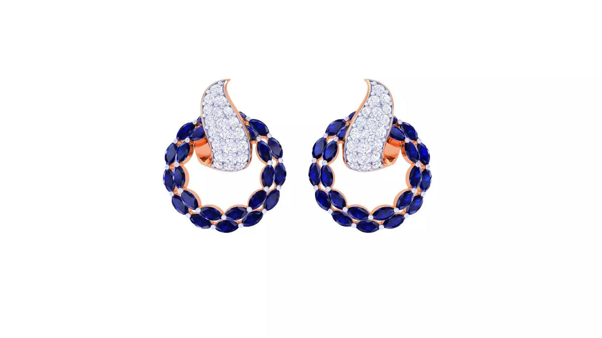 Women studs earrings 18k gold natural sapphire and natural diamonds