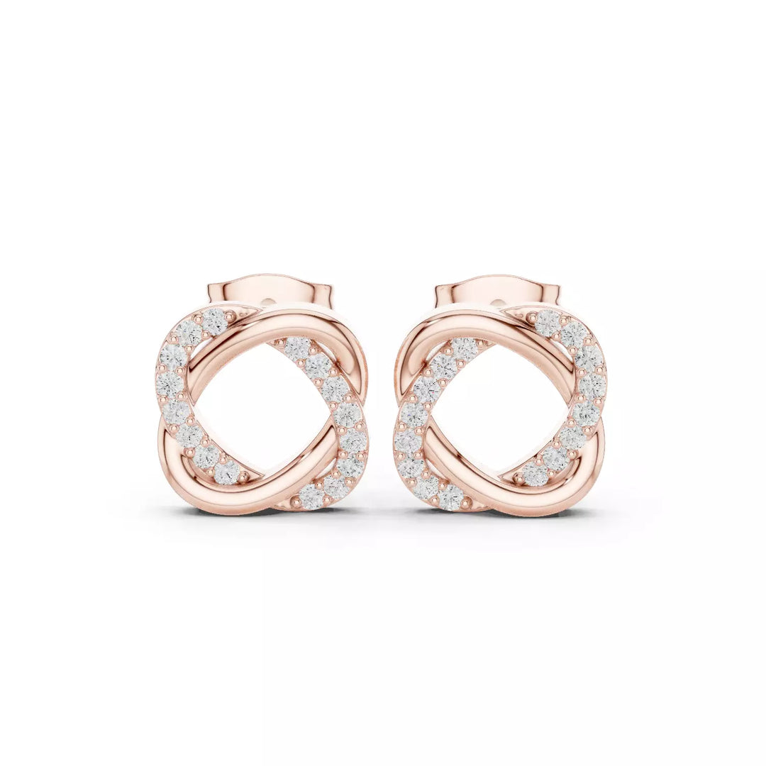 18K Gold Diamond Knot Stud Earrings – VS2 Diamonds, 0.26ct (11mm)
