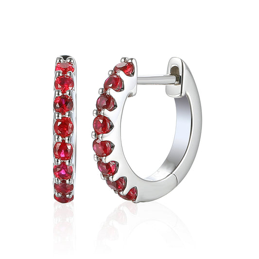 18k White Gold Claw Set Ruby Hoop Earrings