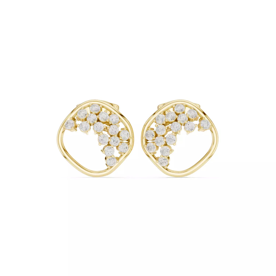 18K Gold Cluster Diamond Stud Earrings – VS2 Diamonds, 0.38ct (12mm)