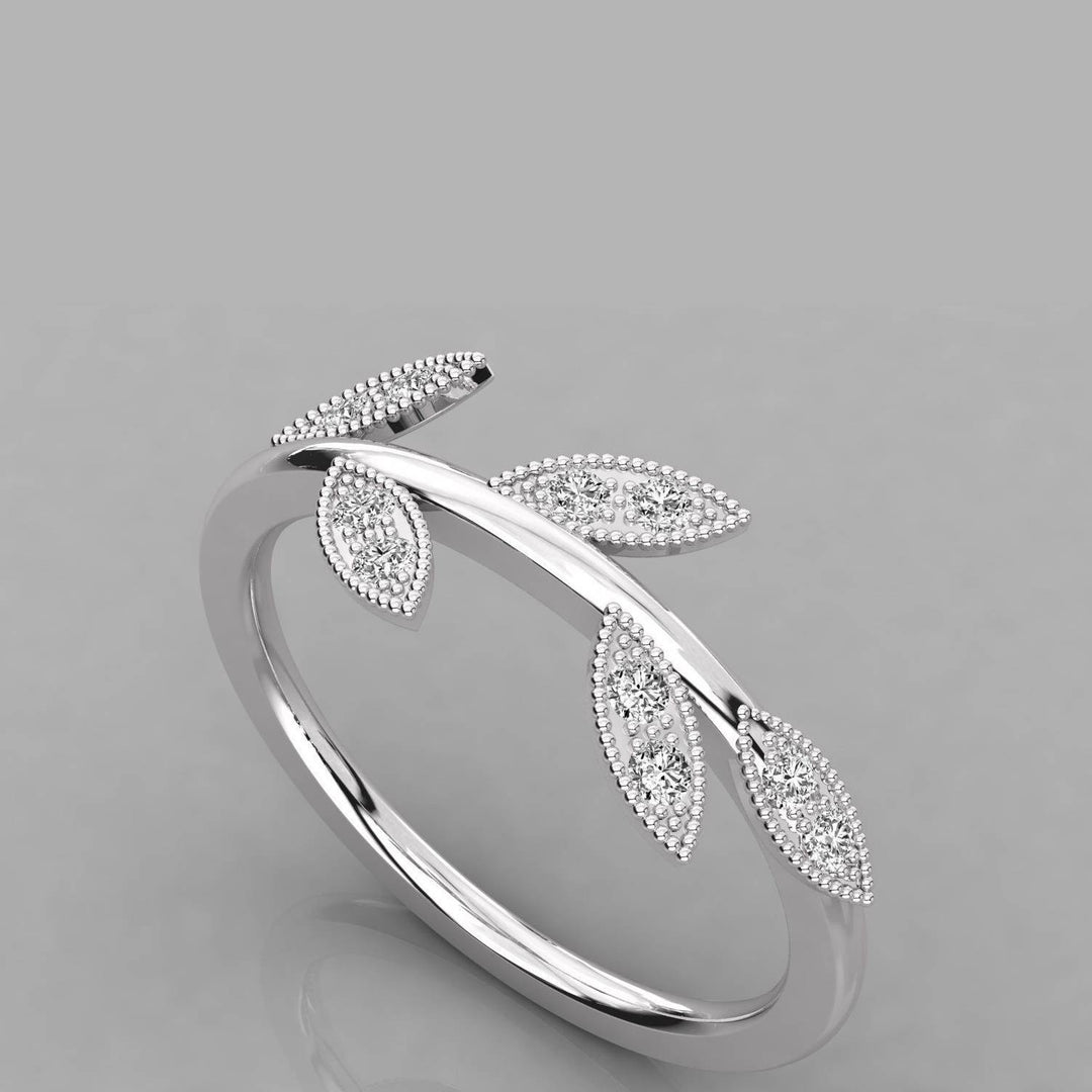 18K Gold Diamond Leaf Ring – VS2 Diamonds, 0.13ct (Nature-Inspired Design)