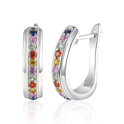 Grain Set Multi Colour Fancy Sapphire Hoop Earrings 18ct White Gold