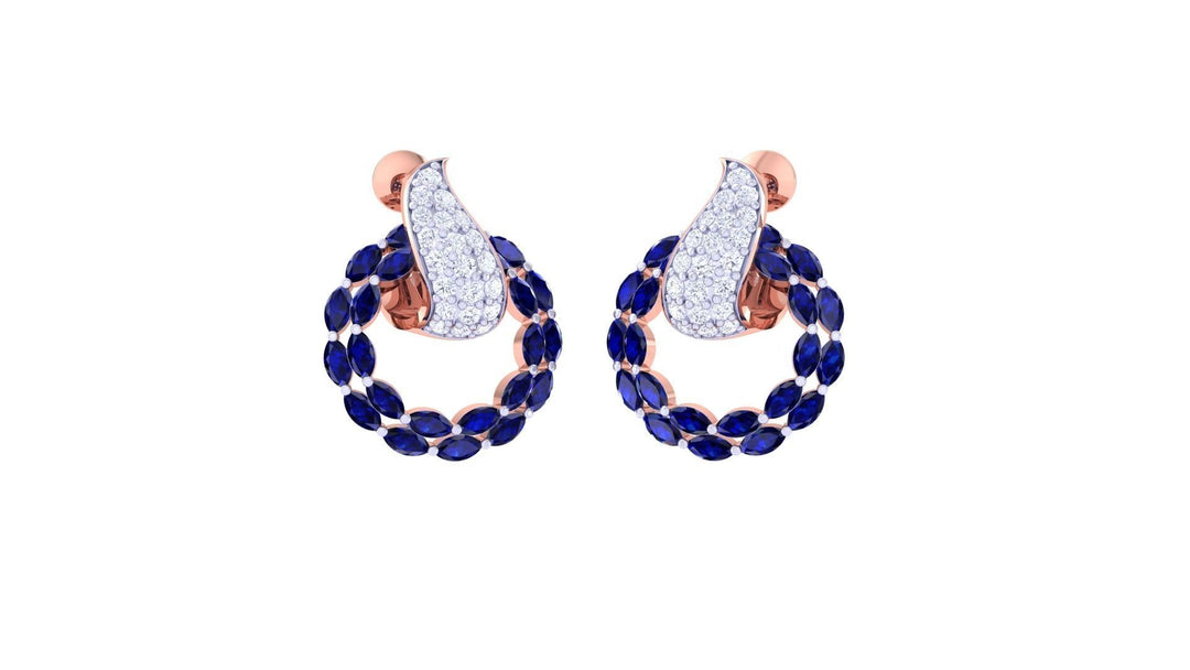 Women Studs Earrings 18k Gold natural sapphire and natural diamonds