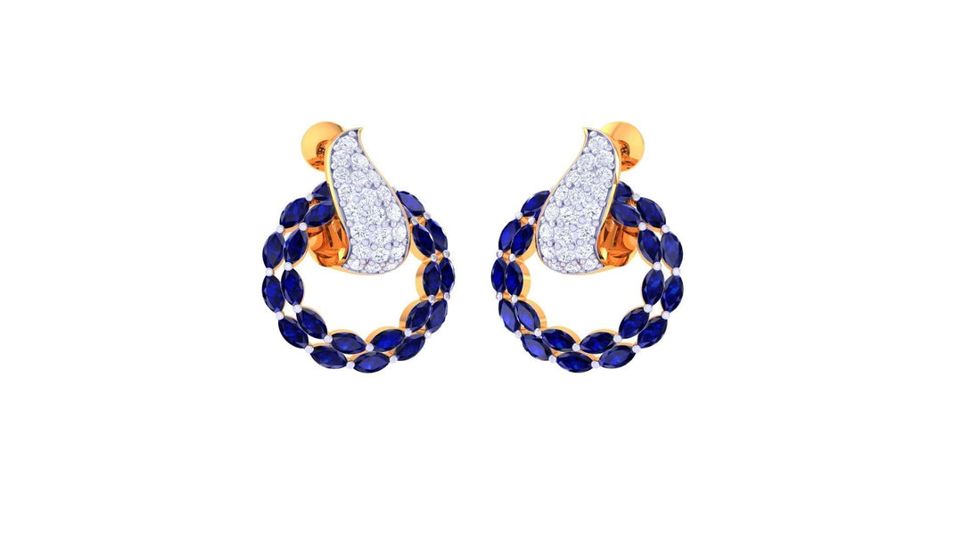 Women Studs Earrings 18k Gold natural sapphire and natural diamonds