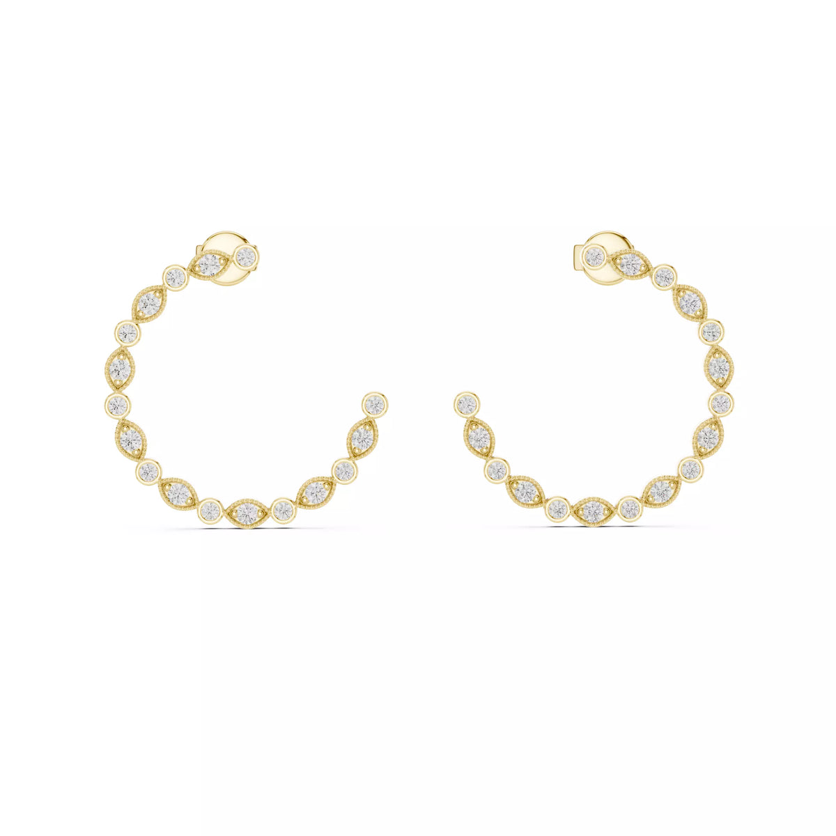 18k gold diamond open hoop earrings – marquise & round design (0