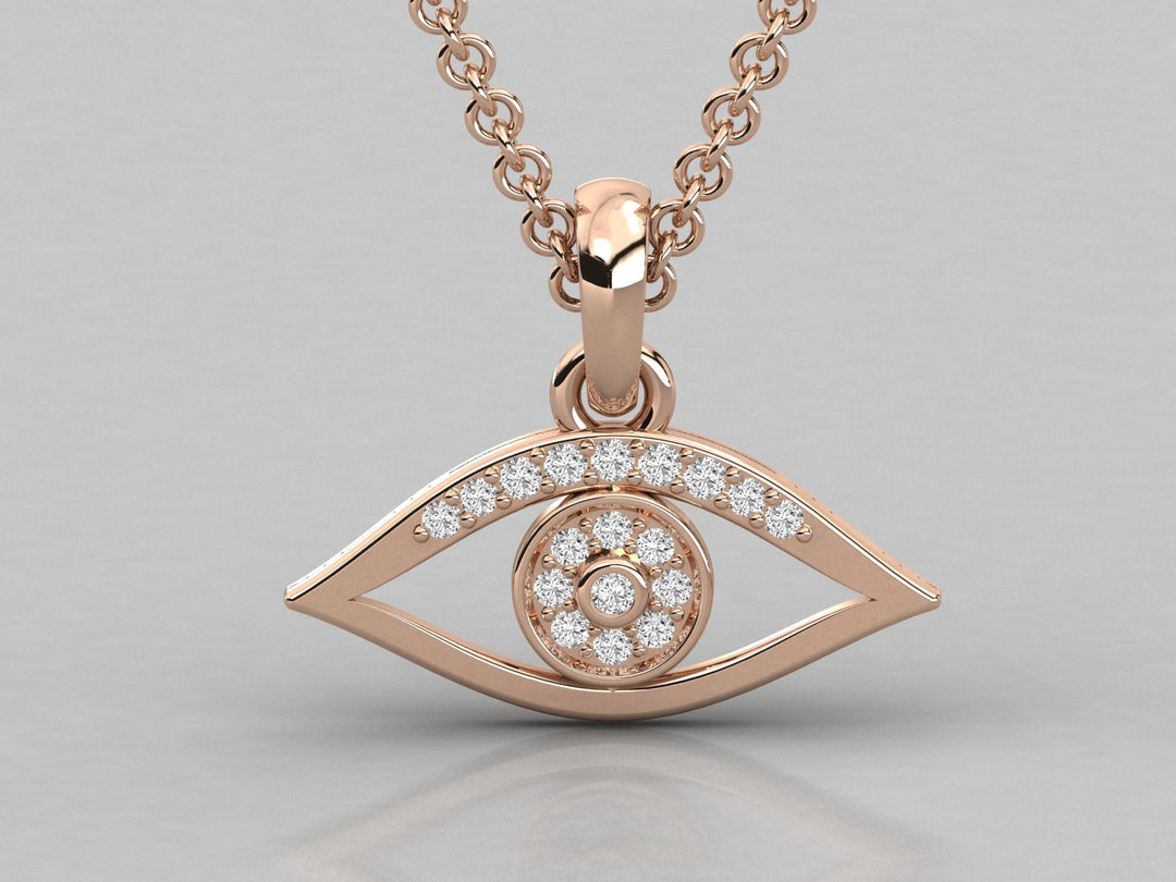 18K Gold Evil Eye Diamond Pendant Necklace – 0.18 ct