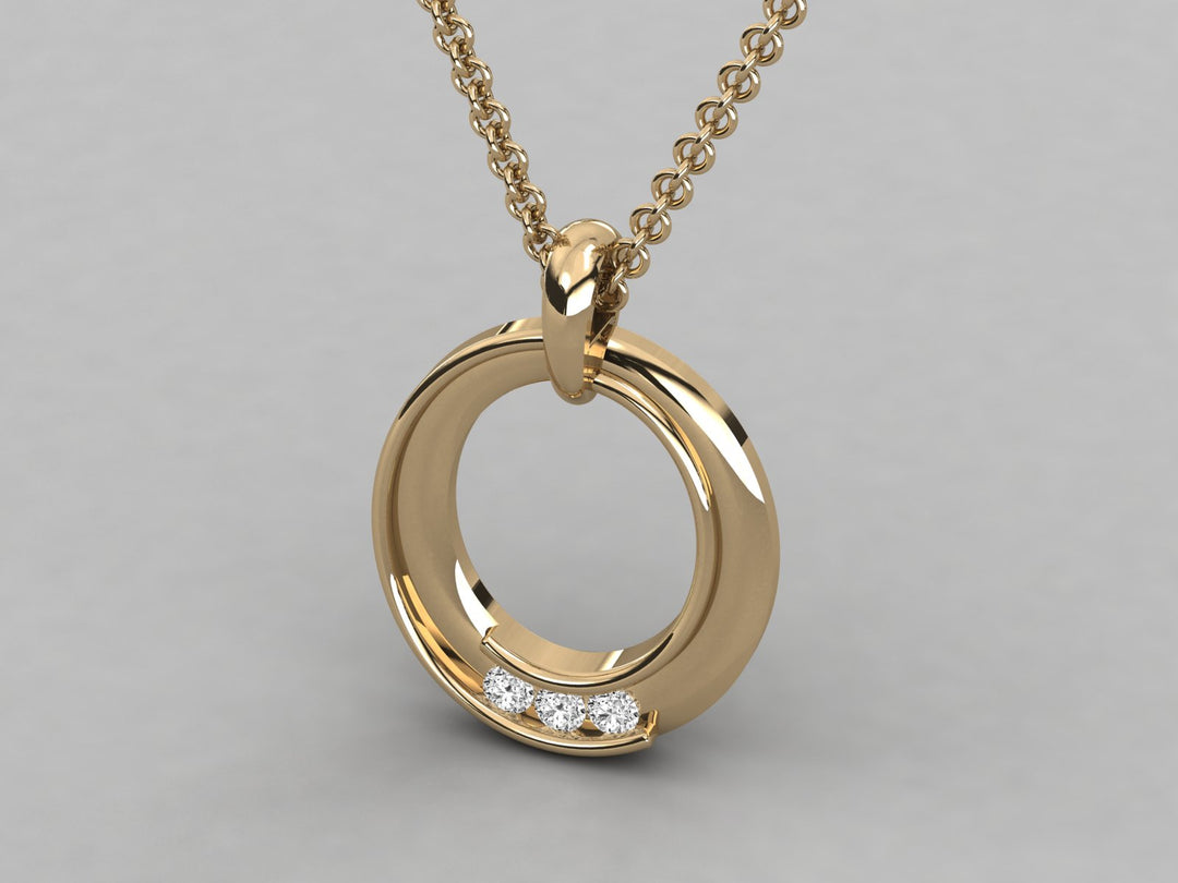 18K Gold Open Circle Diamond Pendant Necklace – 0.09 ct