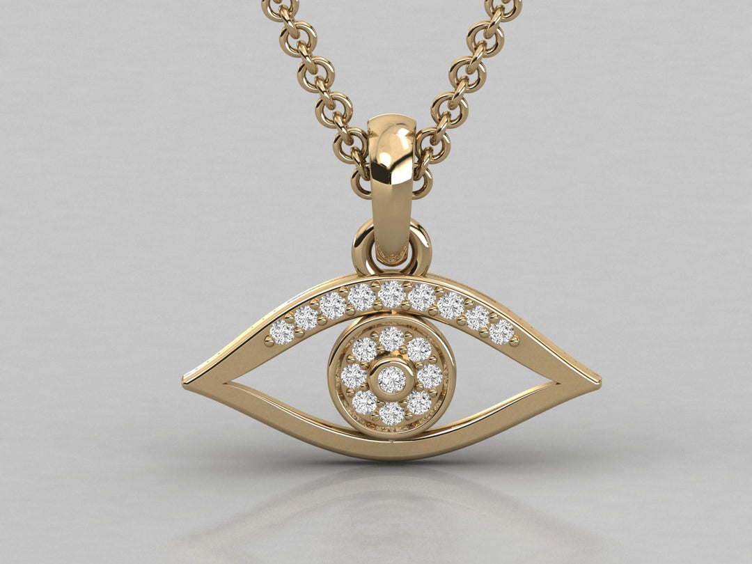 18K Gold Evil Eye Diamond Pendant Necklace – 0.18 ct