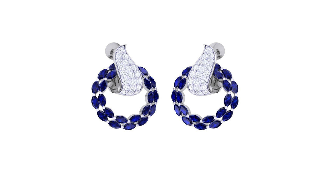 Women Studs Earrings 18k Gold natural sapphire and natural diamonds