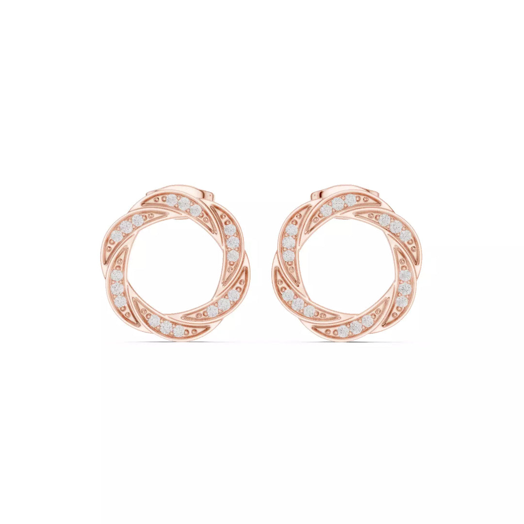 18K Gold Swirl Diamond Stud Earrings – VS2 Diamonds, 0.38ct (15mm)