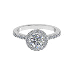 Load image into Gallery viewer, 18K Gold Round Halo Diamond Engagement Ring – 1.00ct VS2 G-H, Micro-Set Shoulders
