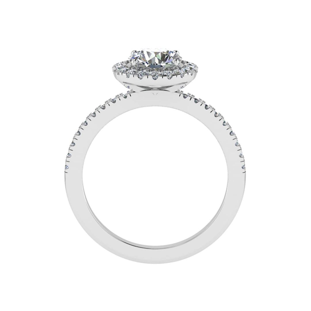 18K Gold Round Halo Diamond Engagement Ring – 1.00ct VS2 G-H, Micro-Set Shoulders