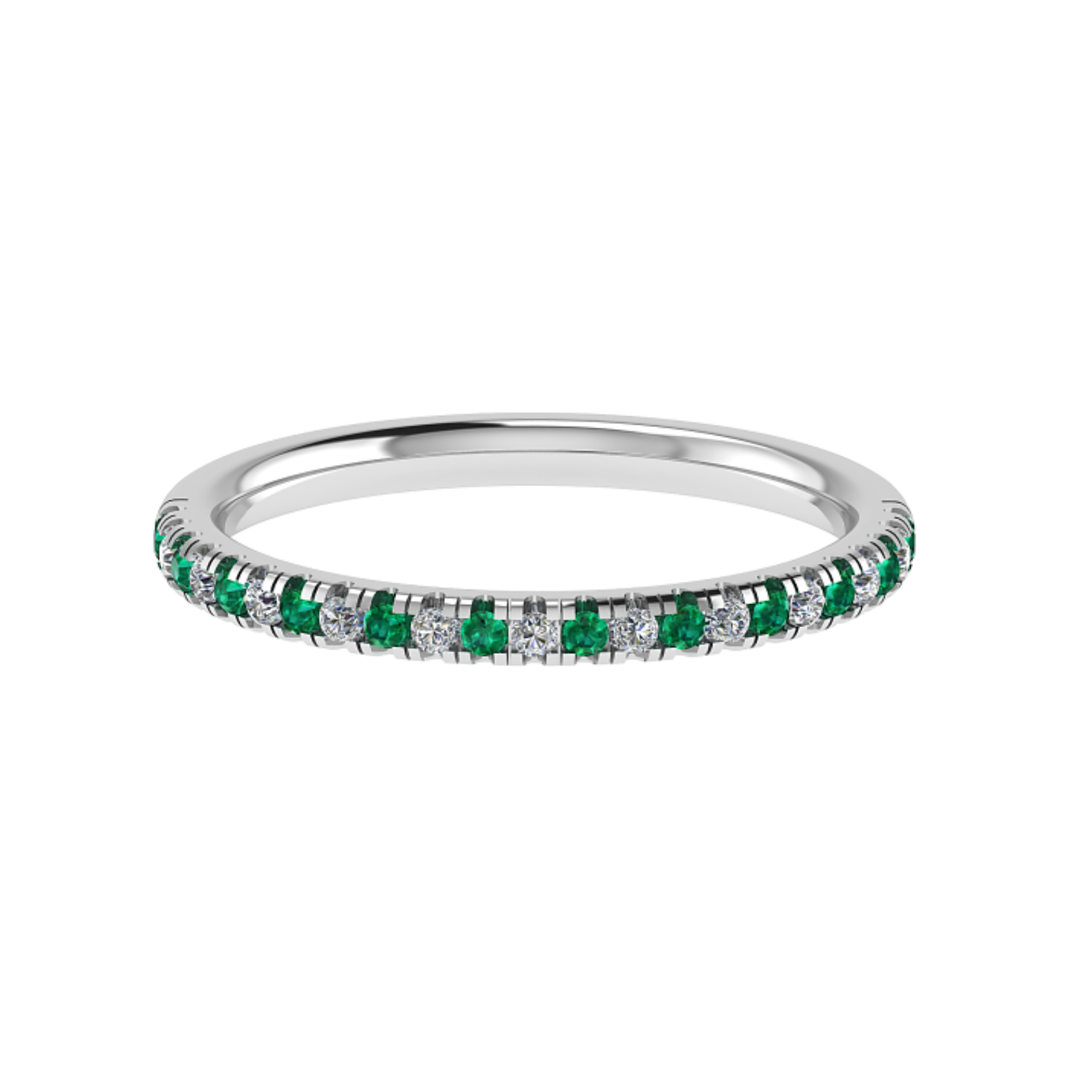 18K Gold Emerald & Diamond Half Eternity Ring – 0.18 ct