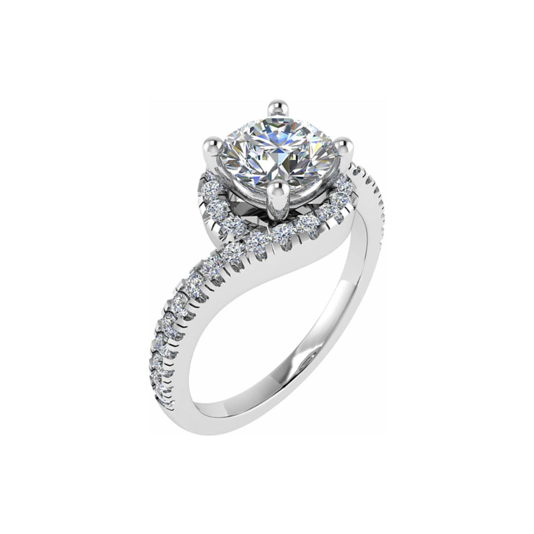 18K Gold Round Halo Twist Diamond Engagement Ring – 1.00ct VS2 G-H, 0.32ct Shoulders