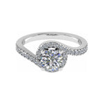 Load image into Gallery viewer, 18K Gold Round Halo Twist Diamond Engagement Ring – 1.00ct VS2 G-H, 0.32ct Shoulders
