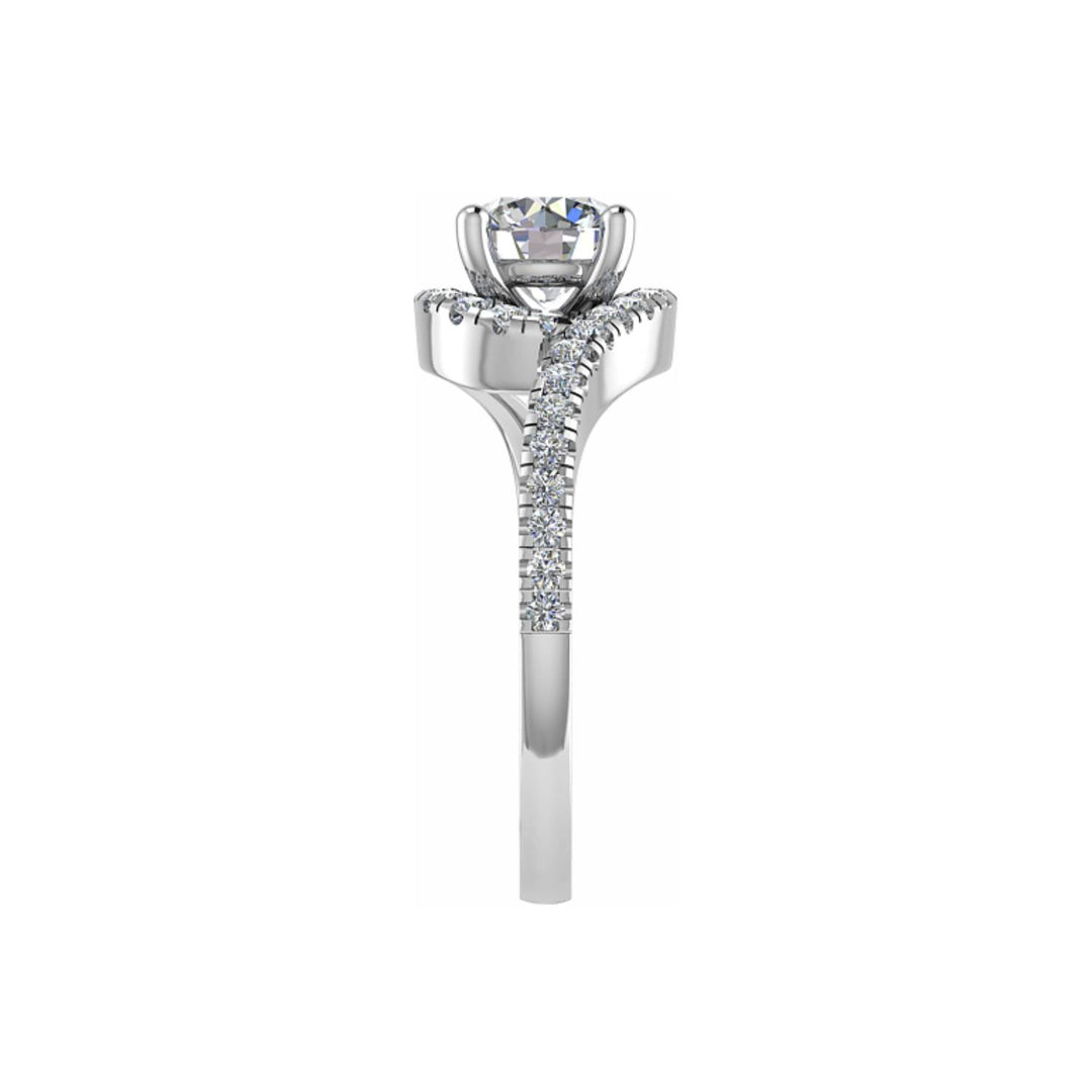 18K Gold Round Halo Twist Diamond Engagement Ring – 1.00ct VS2 G-H, 0.32ct Shoulders