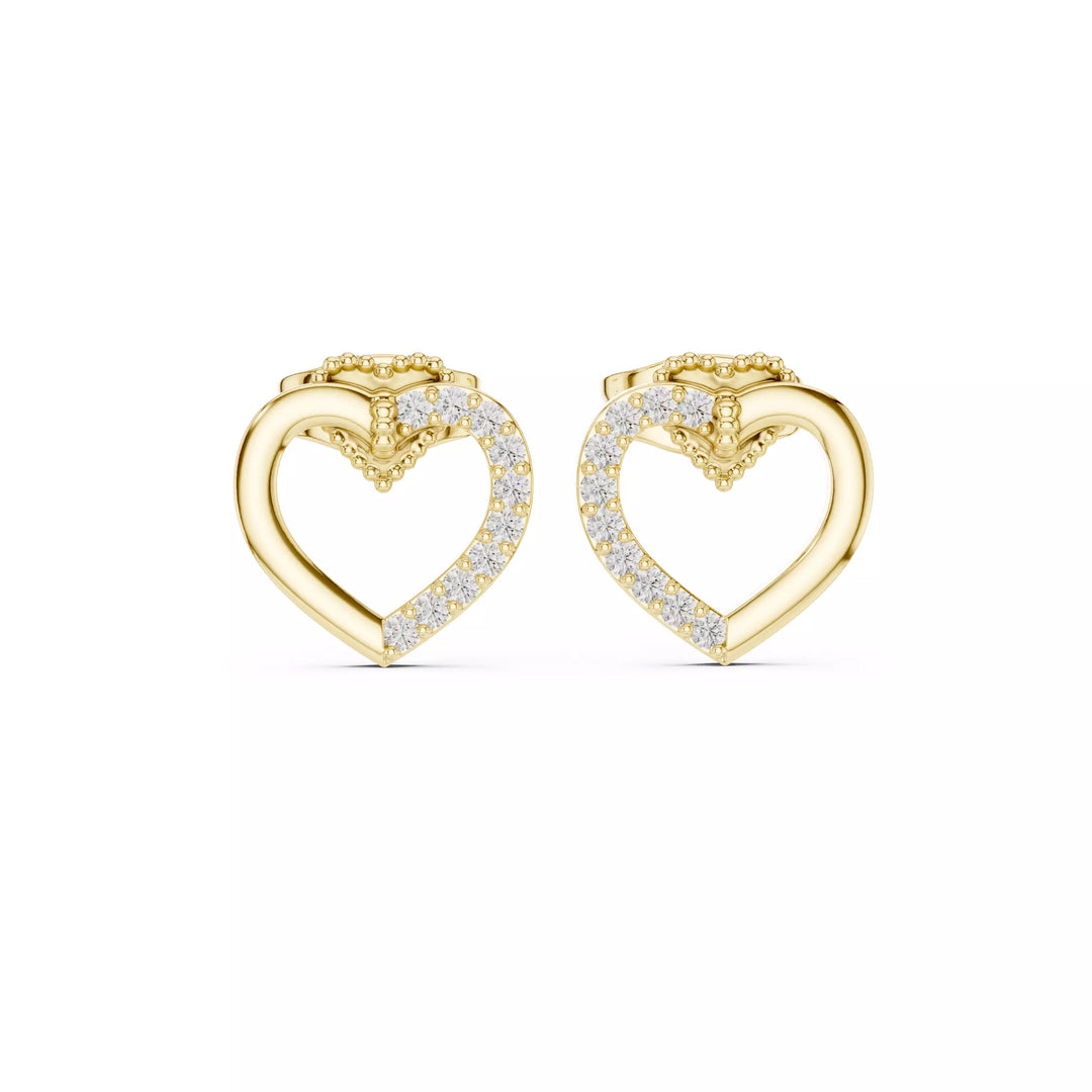 18K Gold Diamond Heart Stud Earrings – VS2 Diamonds, 0.12ct (9mm)