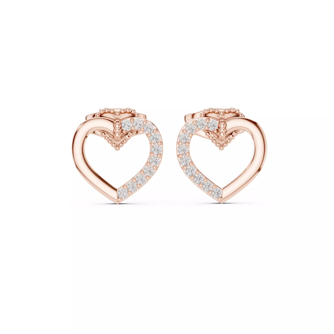 18K Gold Diamond Heart Stud Earrings – VS2 Diamonds, 0.12ct (9mm)