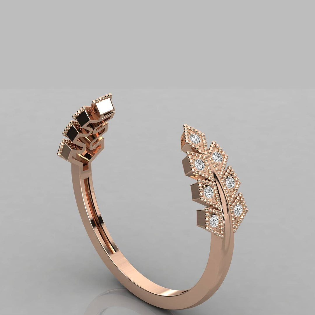 18K Gold Open Leaf Diamond Ring – Natural VS2 Diamonds, 0.14ct