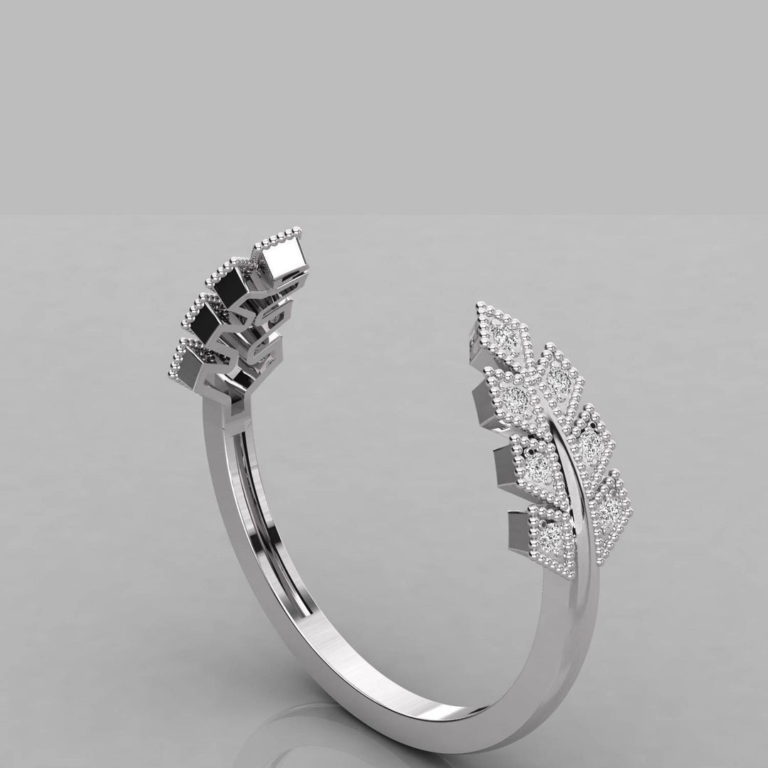 18K Gold Open Leaf Diamond Ring – Natural VS2 Diamonds, 0.14ct