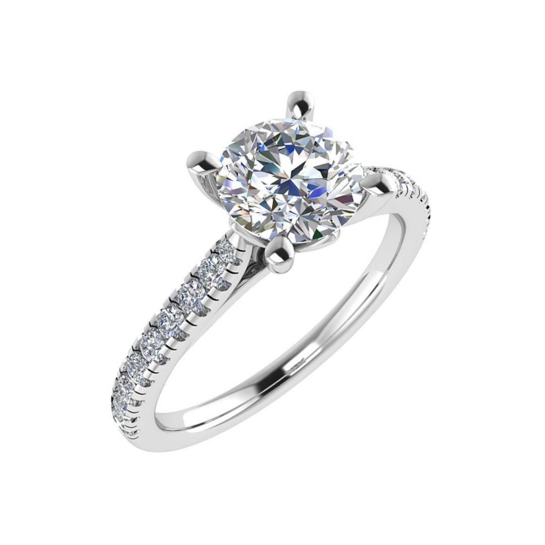 18K Gold Round Diamond Solitaire Ring with Pavé Band – 1.00 ct