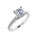 Load image into Gallery viewer, 18K Gold Round Diamond Solitaire Ring with Pavé Band – 1.00 ct
