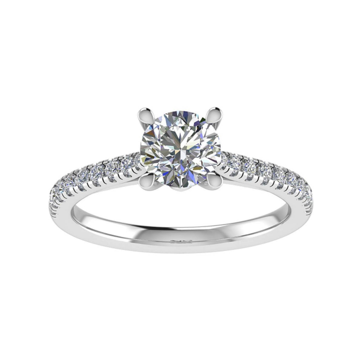 18k gold round diamond solitaire ring with pavé band – 1