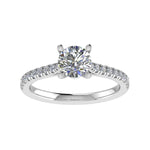 Load image into Gallery viewer, 18K Gold Round Diamond Solitaire Ring with Pavé Band – 1.00 ct
