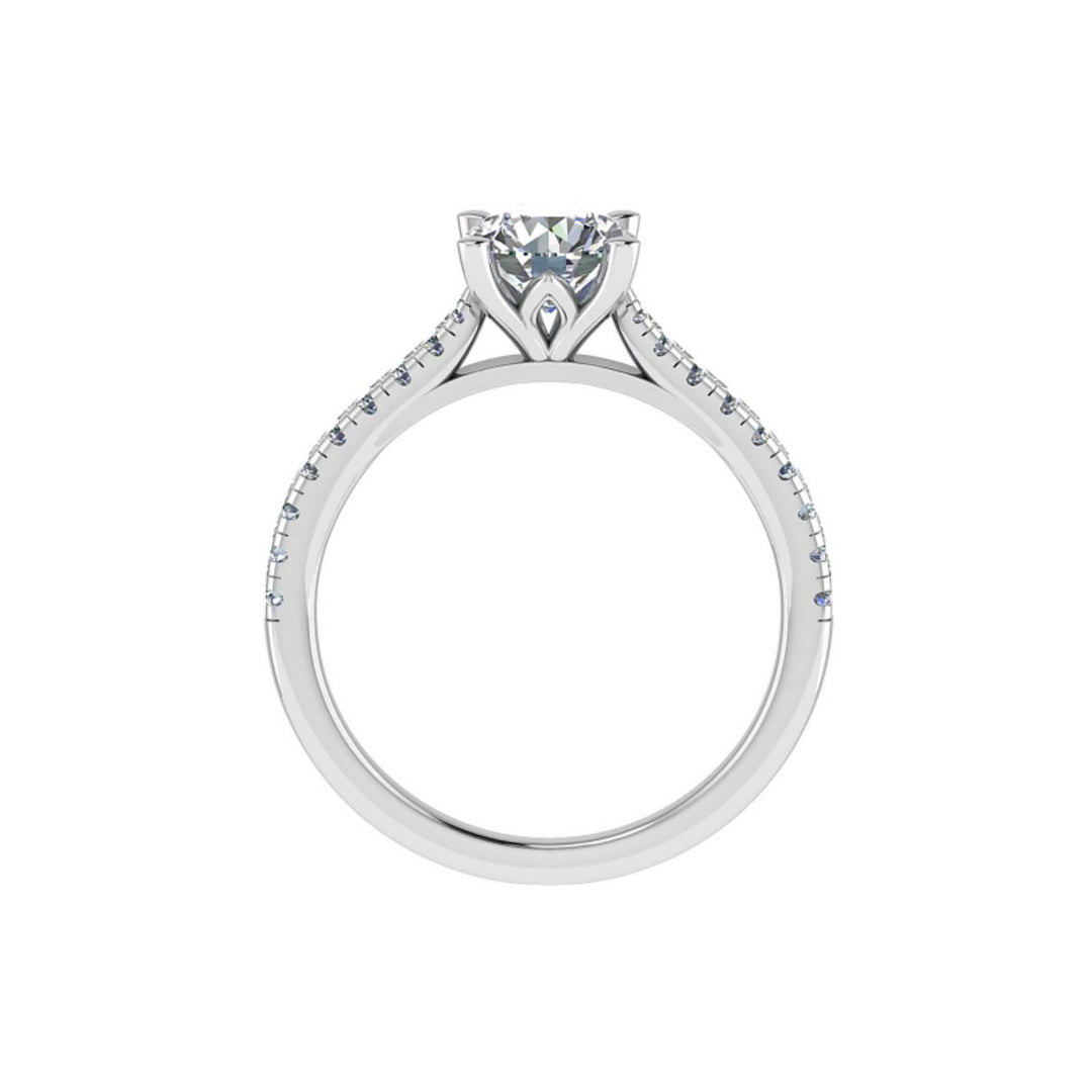 18K Gold Round Diamond Solitaire Ring with Pavé Band – 1.00 ct