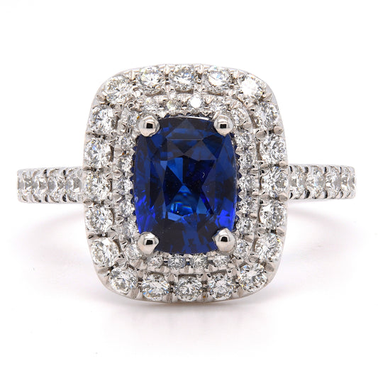 Halo blue sapphire and diamonds ring